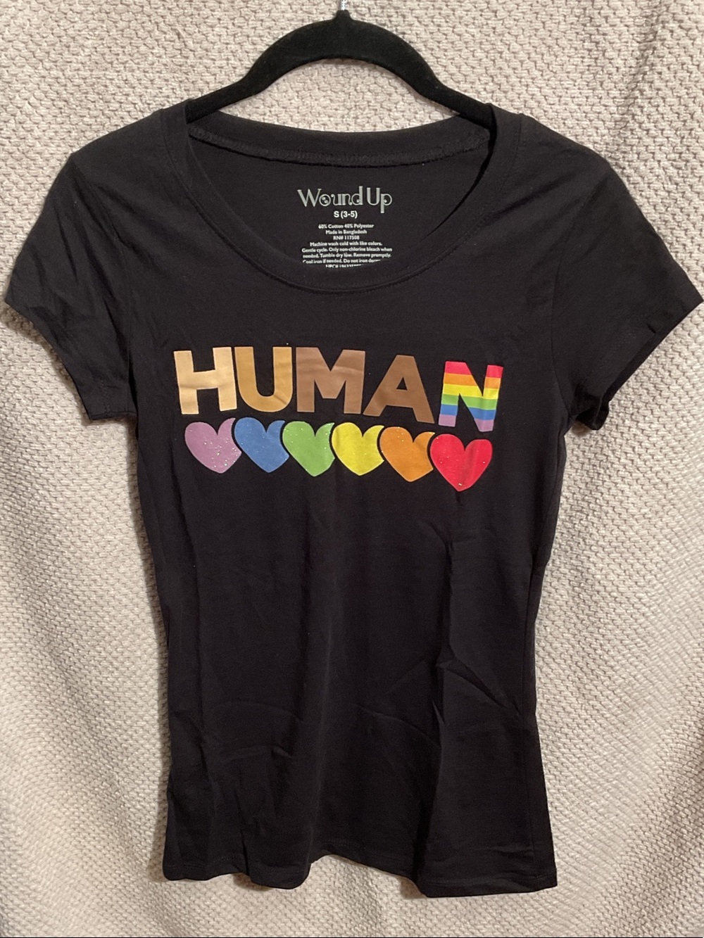 Wound Up Black 'HUMAN' Rainbow Letter & Heart Graphic Tee